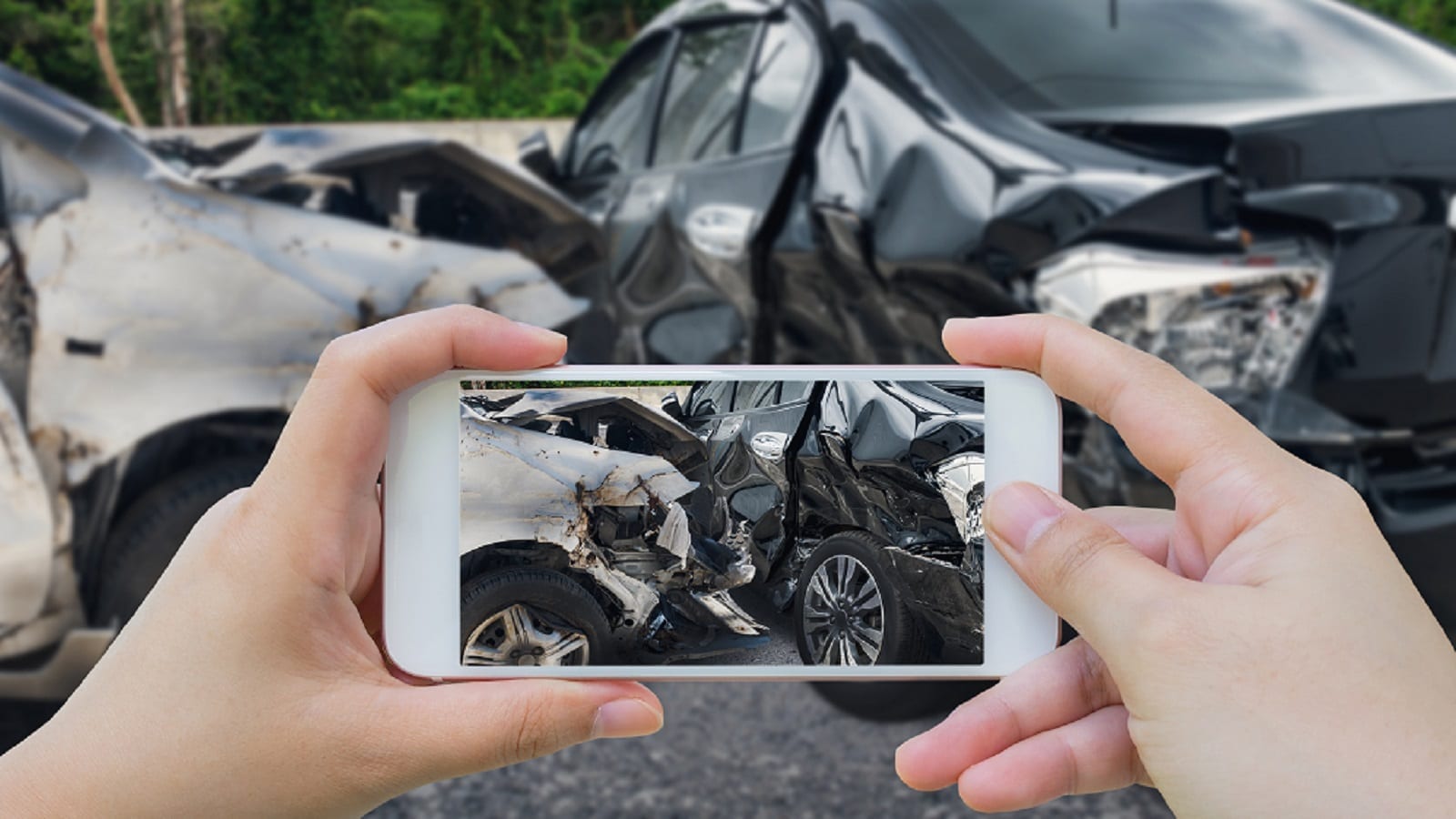 Documenting Car Accident Stock Photo
