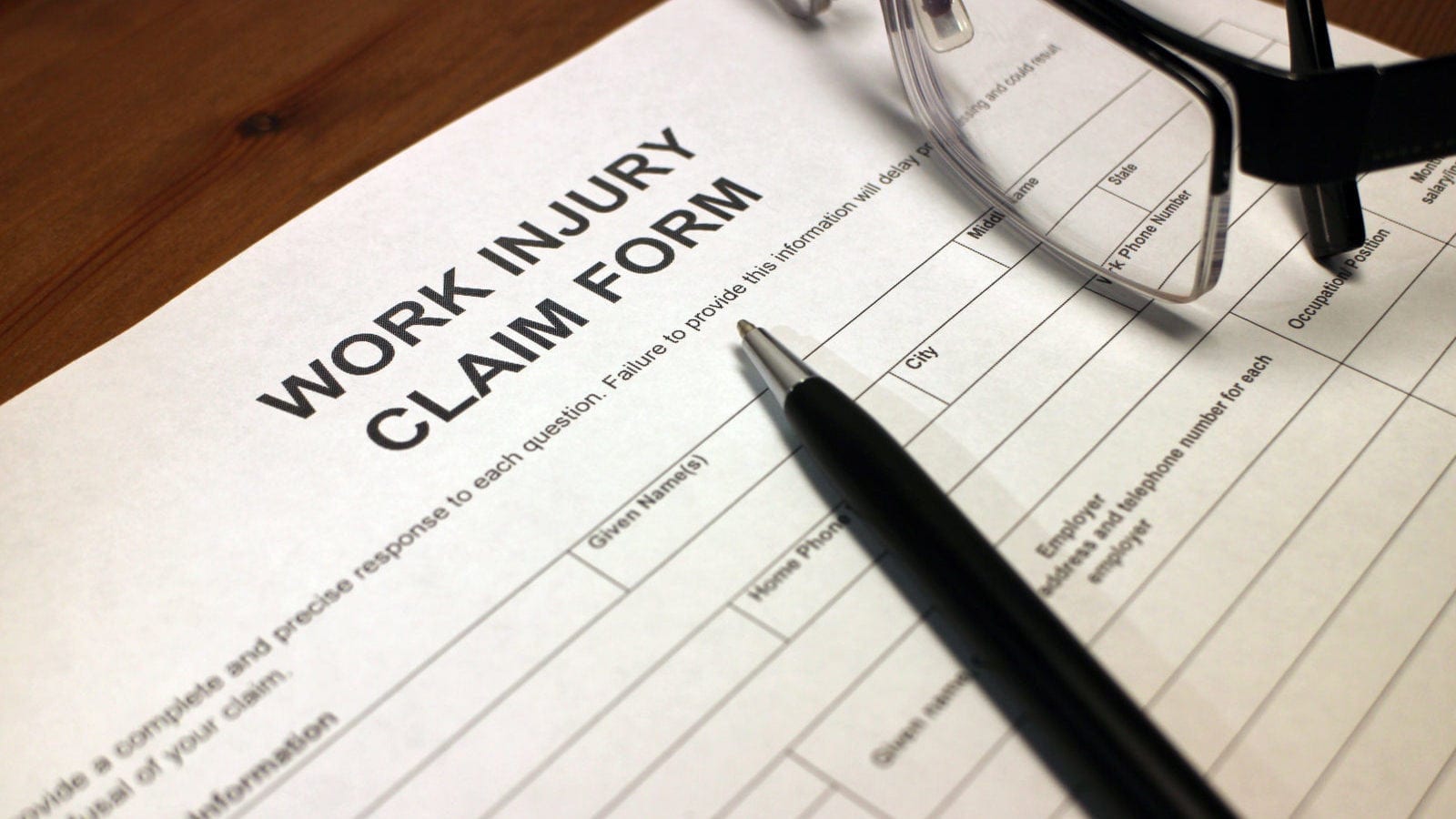 Blank Work Injury Claim Form Stock Photo